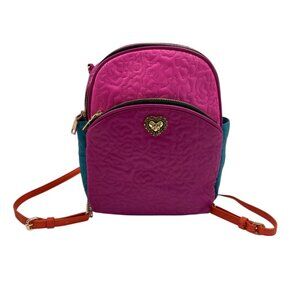 BETSEY JOHNSON "Ya Quilty Animal" Quilted  Backpack - Pink/Blue/ Orange- EUC
